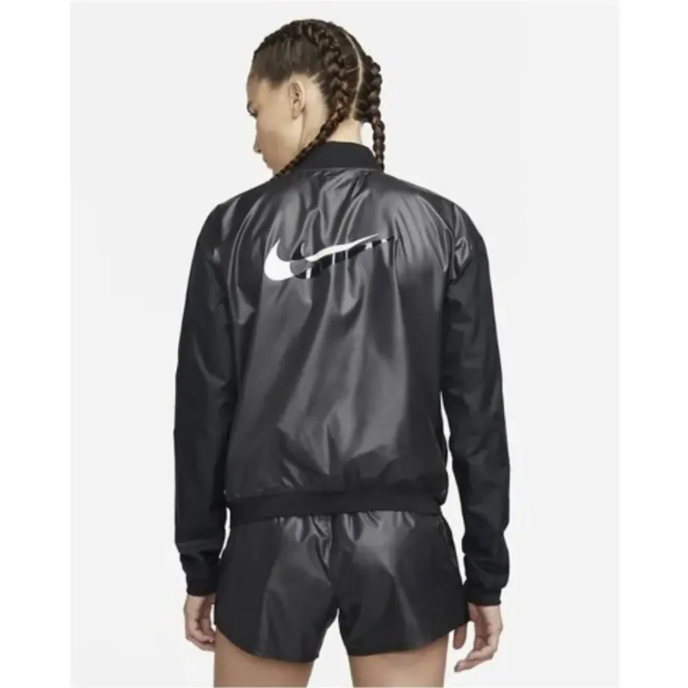 Nike Running Women’s Bomber Jacket Black Reflective Logo Lightweight Zip Size M